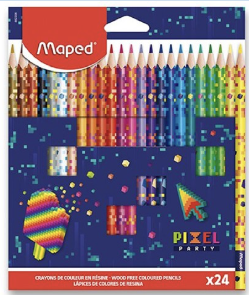 Bezdrevé pastelky MAPED Pixel Party - sada 24 farieb