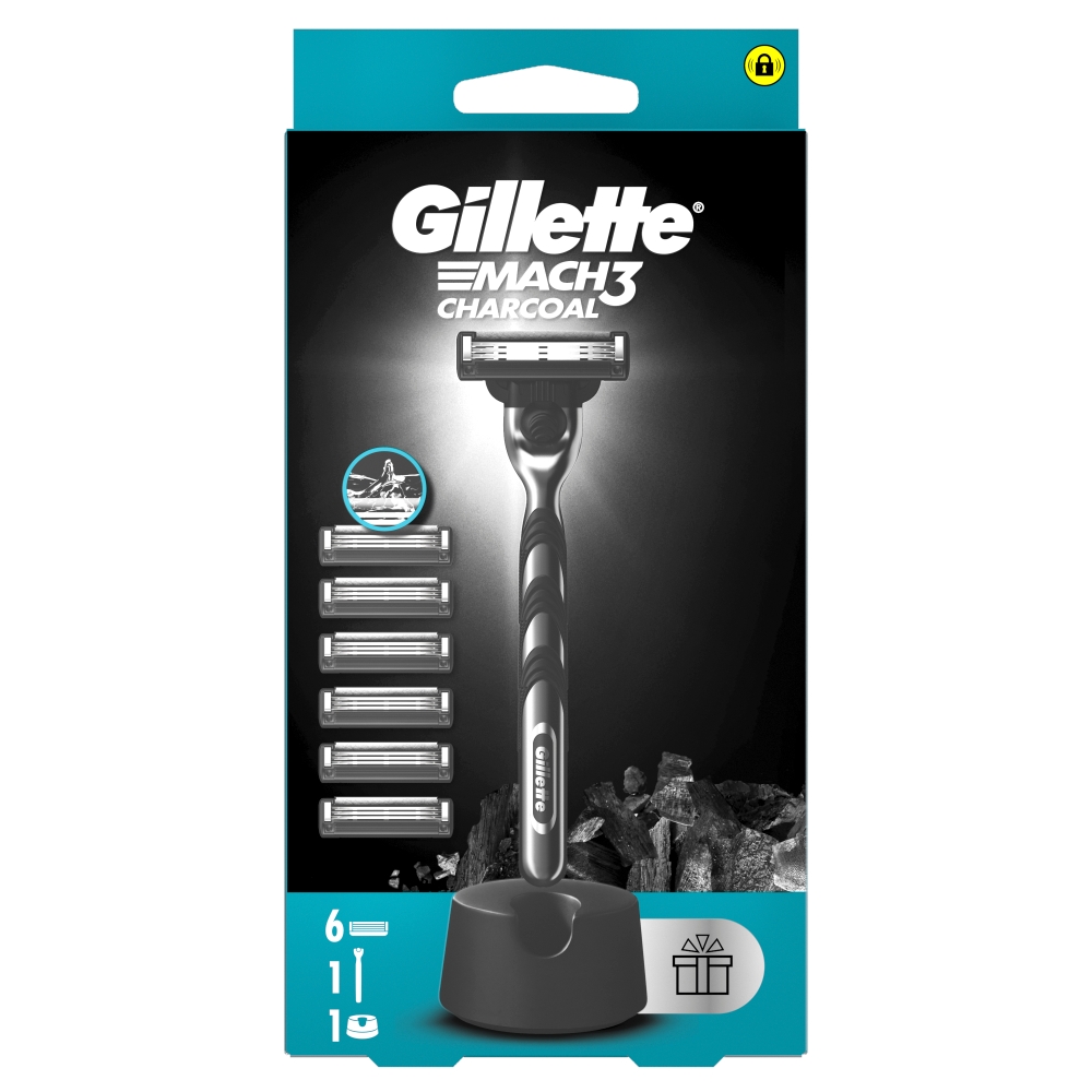 Gillette Mach3 Charcoal + 6 ks hlavíc + stojan zadarmo