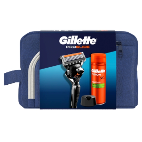 Gillette sada strojček+náhradná hlavica+gél 200+taška+stojan