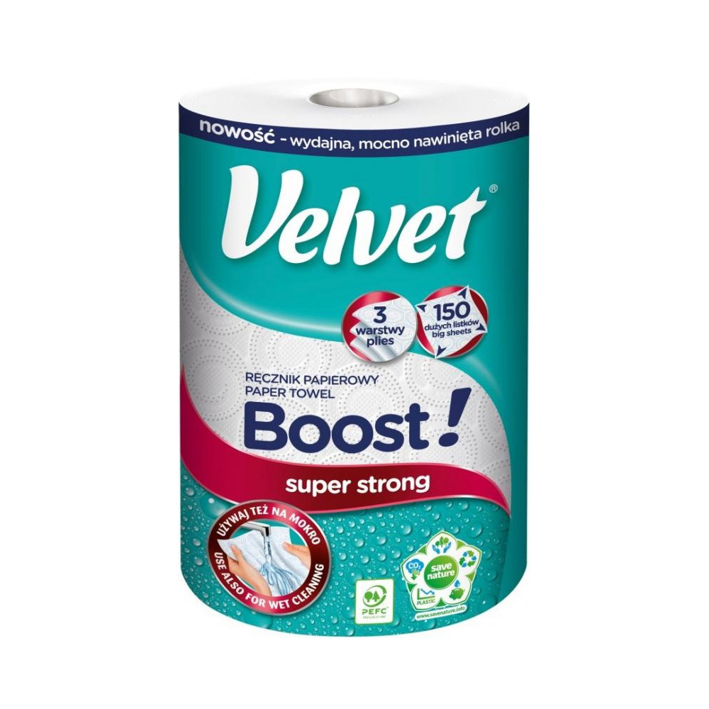 Papierová UTIERKA VEĽVET BOOST 3 VR 150 útr. 1 KS