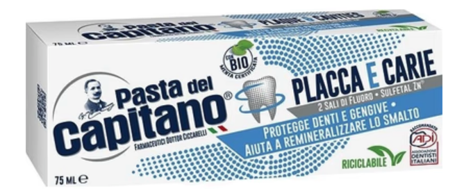 Pasta del Capitano Placca e Carie proti zubnému povlaku a kazu s BIO mätou 75 ml