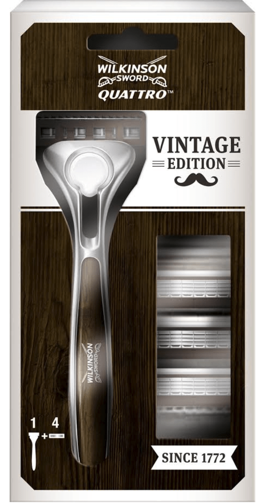 WILKINSON SWORD QUATTRO TITANIUM VINTAGE - HOLIACÍ STROJČEK + 4 NÁHRADNÉ HLAVICE