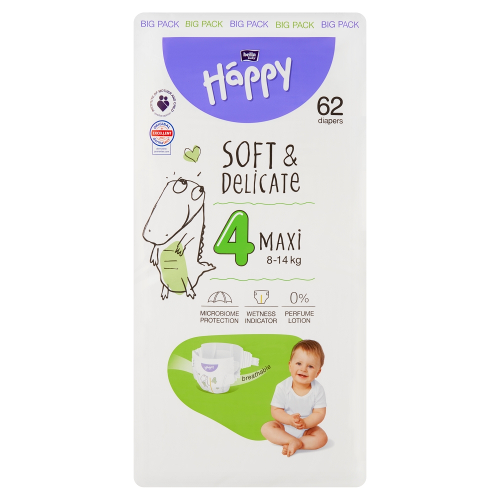 Bella HAPPY S&D veľ. 4 Maxi -14 kg Big Pack 62 ks