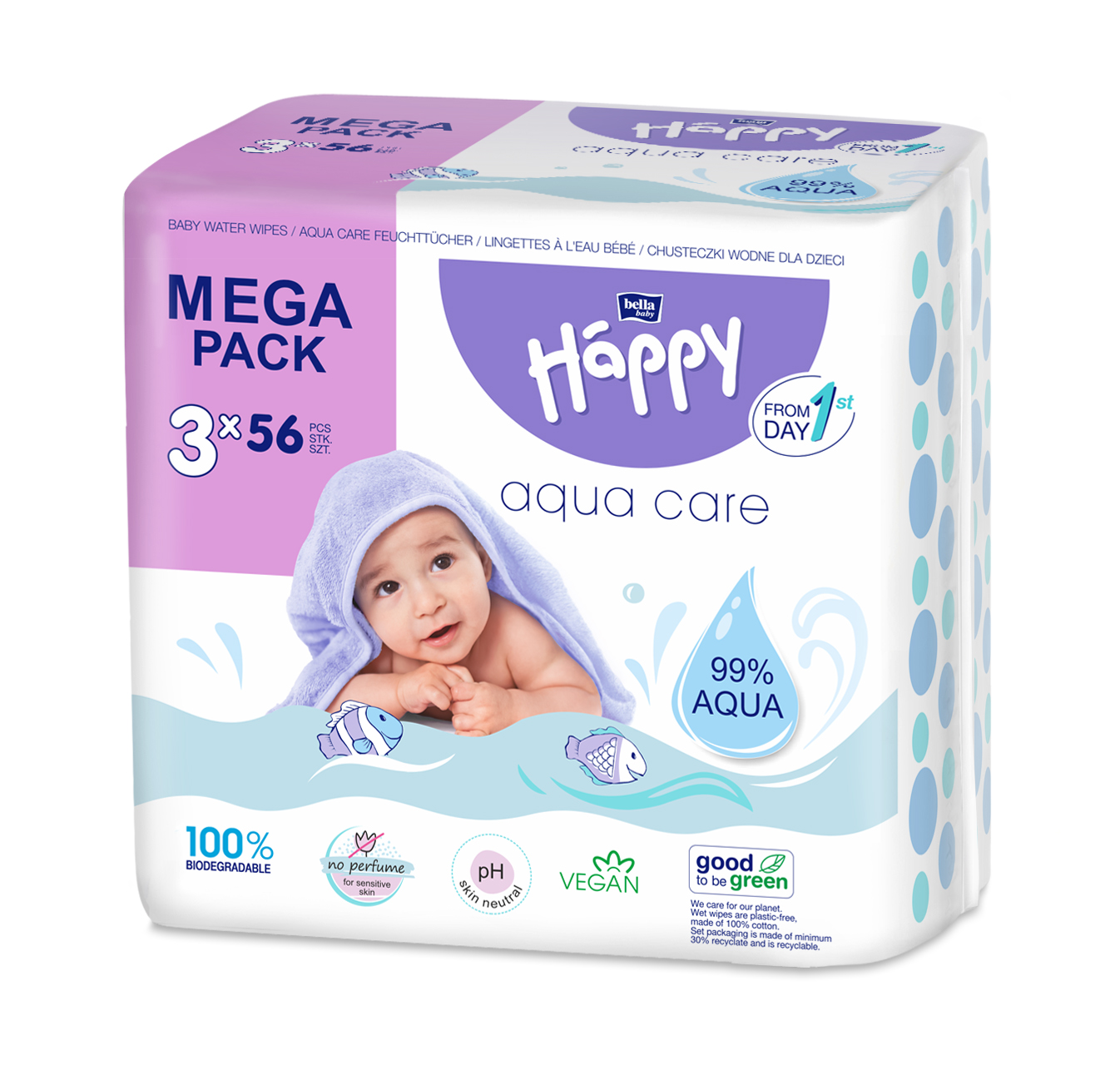 HAPPY Baby - mega pack čistiace obrúsky Aqua care 56 x 3 ks
