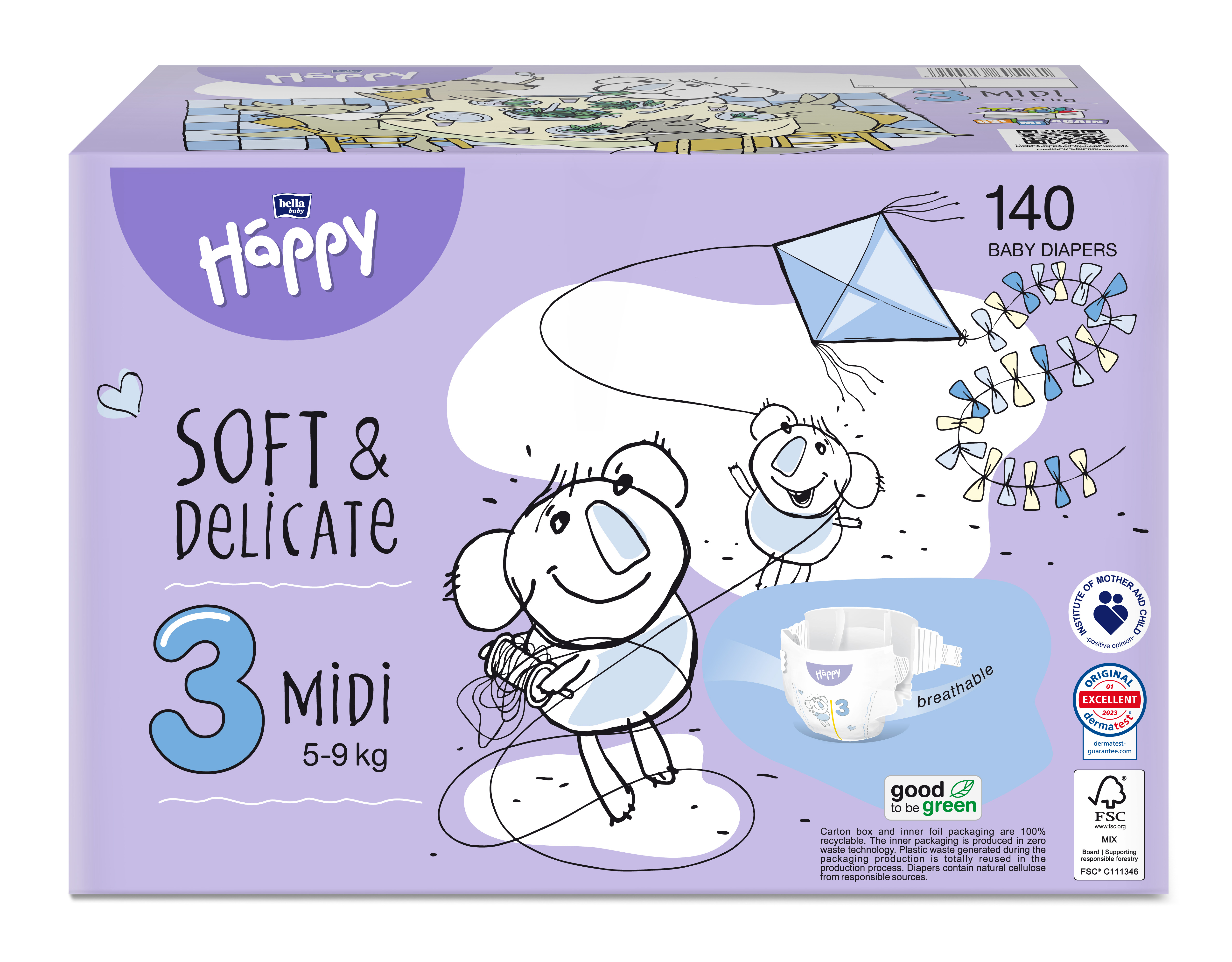 Bella HAPPY S&D veľ. 3 Midi 5-9 kg Box 70 x 2 ks