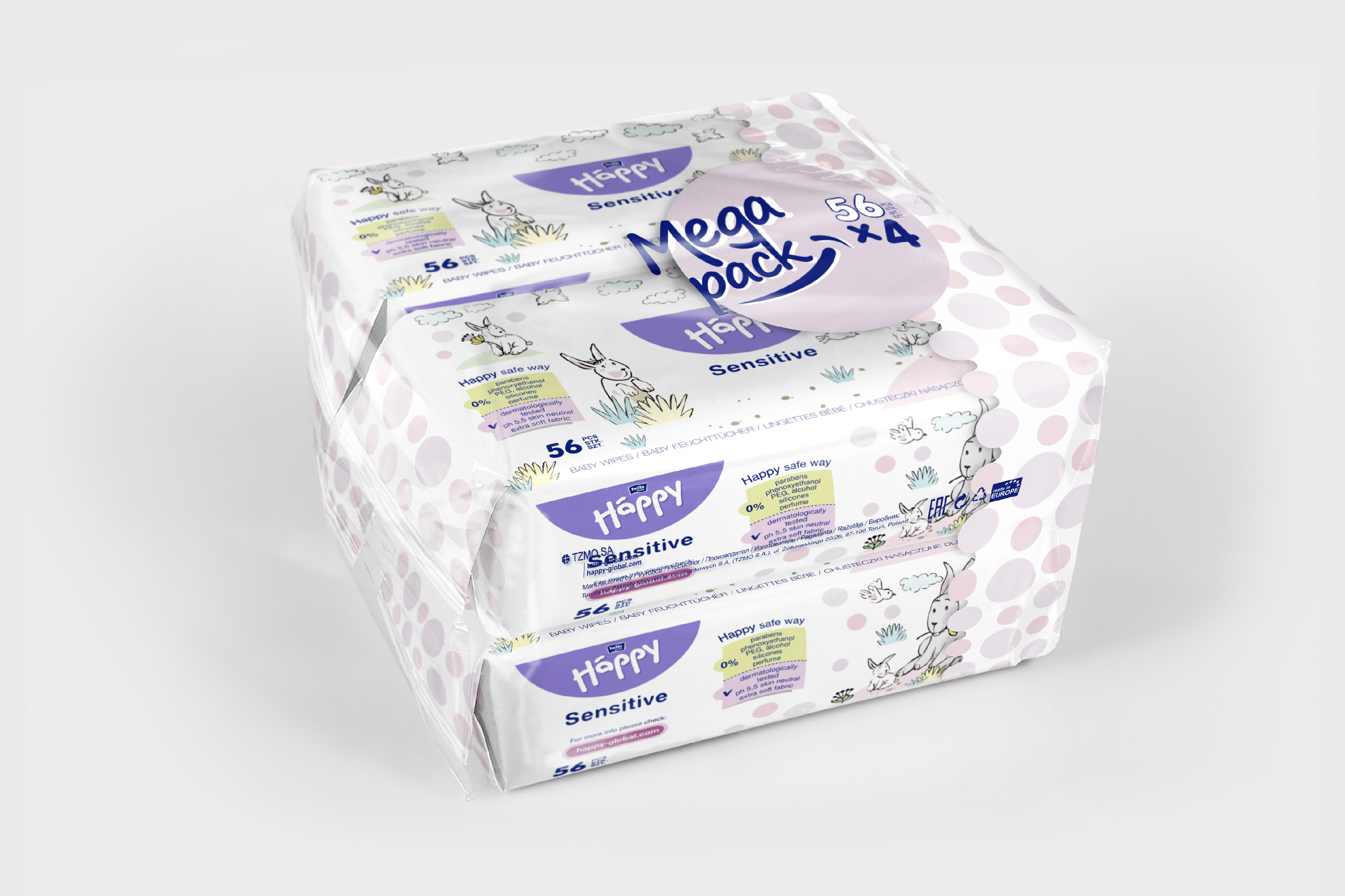 HAPPY Baby - mega pack čistiace obrúsky sensitive 56 x 4 ks