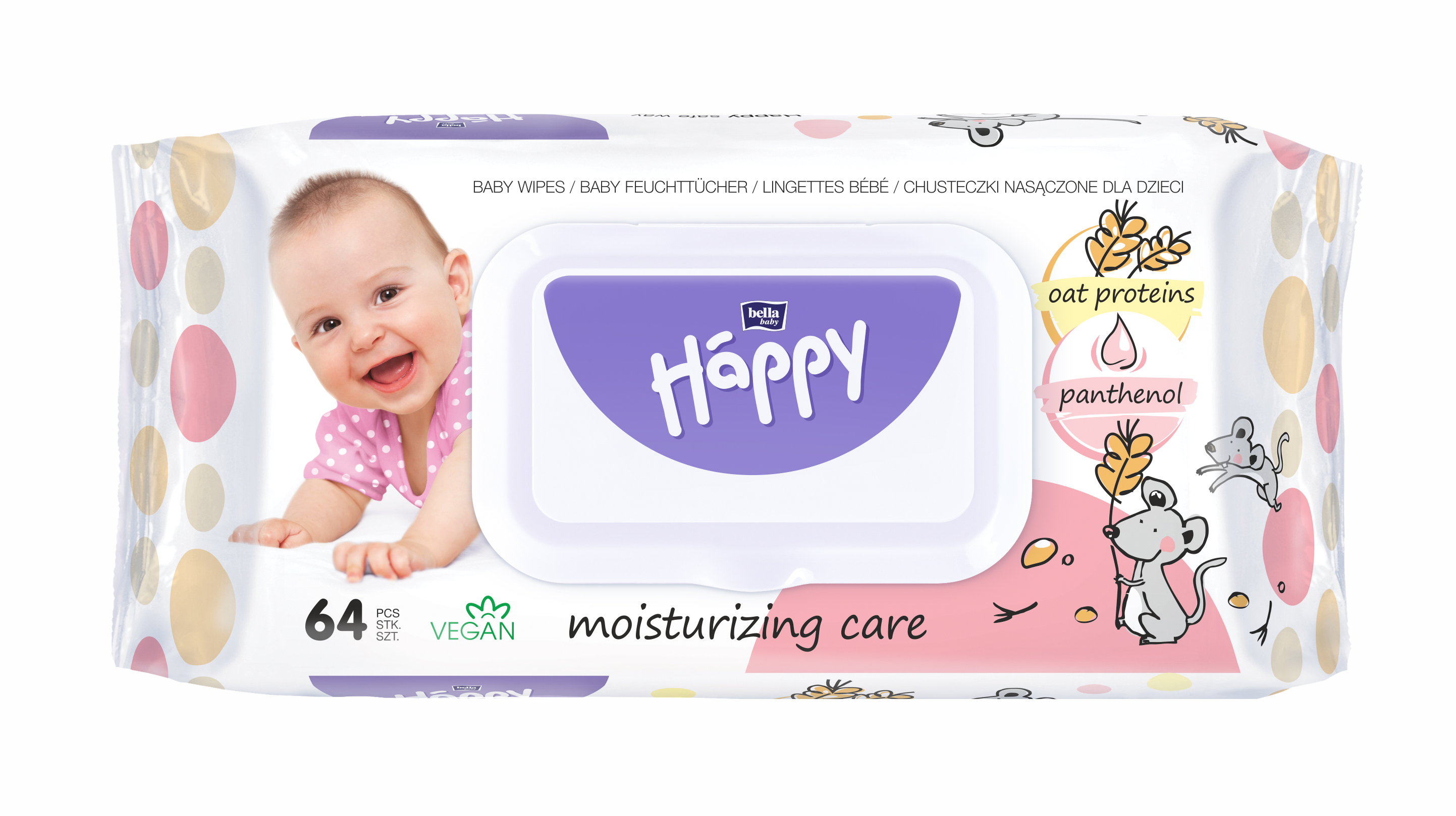 HAPPY Baby čistiace obrúsky a´64 oat proteín a panthenol
