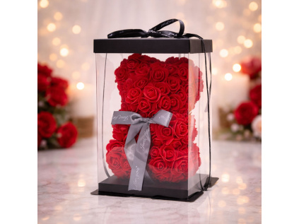 cerveny medved z ruzi 25cm