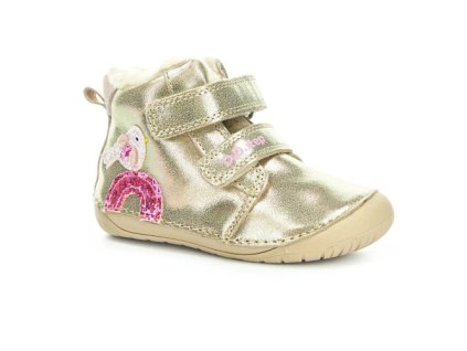 D.D.STEP detské dievčenské kožené zimné topánky  trblietavé Cream Girl BAREFOOT, *070