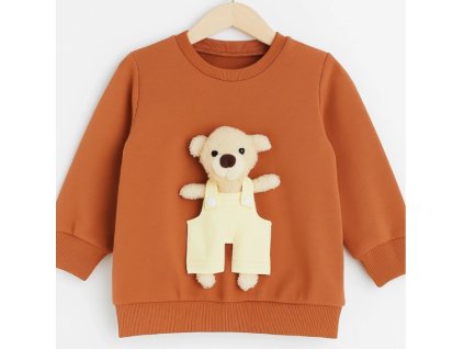 Detská tepláková mikina s vyberateľným plyšákom koňaková