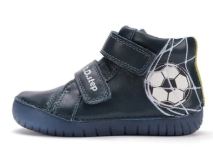 D.D.STEP detské chlapčenské prechodné kožené topánky Blue futbal fosforová podrážka, *050