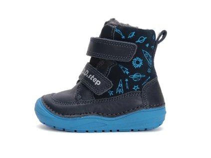 D.D.STEP detské chlapčenské zimné kožené zateplené topánky Vesmír Blue Flexi, *071