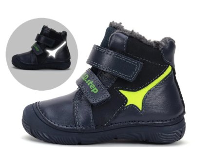 D.D.STEP detské chlapčenské zateplené kožené zimné topánky Royal Blue Neon, *082