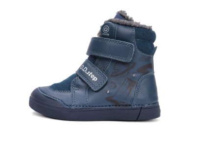 D.D.STEP detské chlapčenské zateplené kožené zimné topánky Royal Blue Led, *068