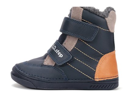 D.D.STEP detské chlapčenské zateplené kožené zimné topánky Royal Blue /orange, *040