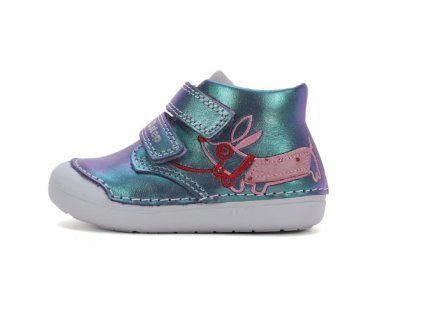 D.D. STEP detské dievčenské prechodné koženné topánky Modrá Perleť LAVENDER, *066