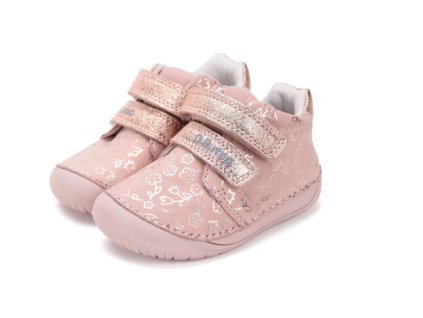 D.D. STEP detské dievčenské prechodné kožené topánky BABY PINK BAREFOOT, *070