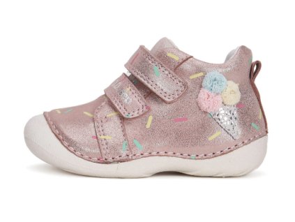D.D. STEP detské dievčenské prechodné kožené metalické topánky Metalic Pink Gelato, *015