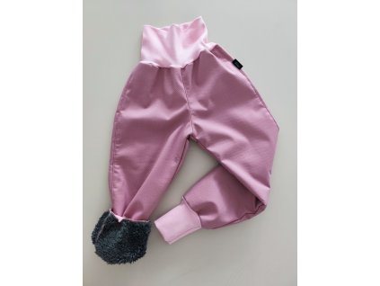 Dievčenské softshelove nohavice zateplene barančekom farba Pudrovo ružová