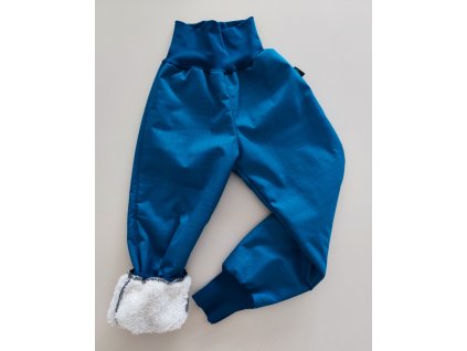 Chlapčenské softshelove nohavice zateplene barančekom farba Tyrkys
