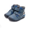 D.D.STEP detské chlapčenské zateplené kožené zimné topánky BAREFOOT Royal Blue Wolf, *070