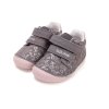 D.D. STEP detské dievčenské prechodné kožené  topánky Dark Grey Flowers BAREFOOT, *070DGB4
