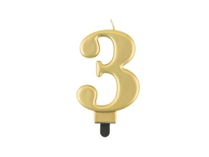 0014772 svicka narozeninova cislice 3 metalicka zlata 8 cm 625