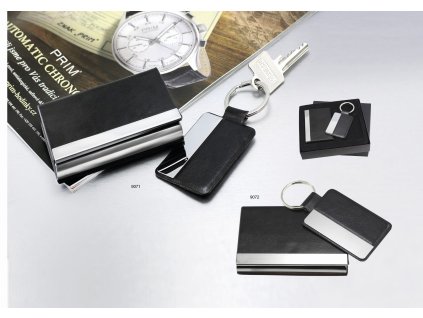 Elegantní sada vizitkář a klíčenka Sored (Varianta 9071 - černá/stříbrná lesklá)