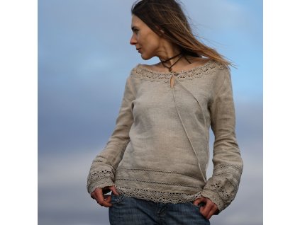 Boho rustikální halenka s krajkou I (Le Mi)