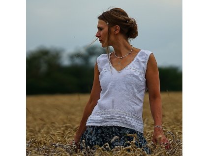 Lněný top bílý s krajkou VI (Le Mi)