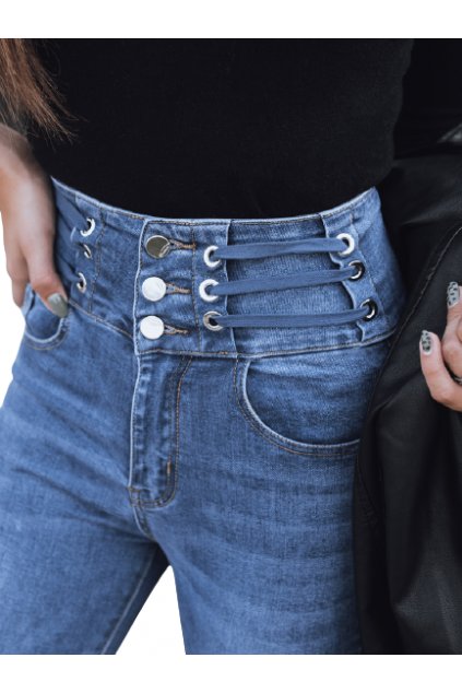 DÁMSKÉ džíny vysoký pas s knoflíky MODRÉ