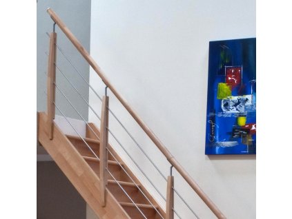 Zábradlí pro bukové mlynářské schody Egibi Stairs Classic, dřevo : nerezová ocel jednostranné buk