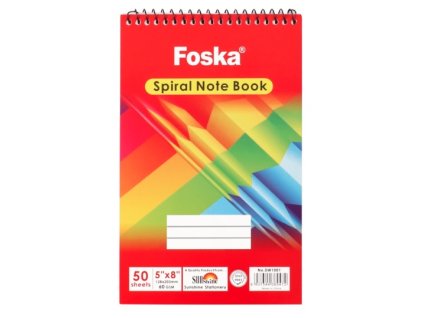 Blok A5/50 listov horná 12,6x20,3cm špirála DW1001 linkovaný Foska