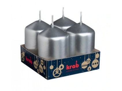 Adventné sviečky valcové lakované strieborné  / 40 x 60 mm / 4ks