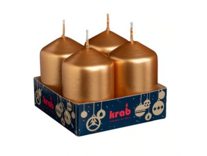 Adventné sviečky valcové lakované zlaté  / 40 x 60 mm / 4ks