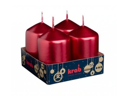 Adventné sviečky valcové lakované červené / 40 x 60 mm / 4ks