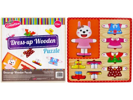 Drevené puzzle-obliekanie  30x30cm Zajačik
