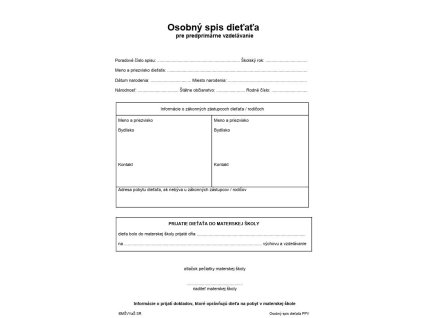 Osobný spis dieťaťa pre predprimárne vzdelanie