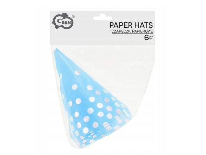 Klobúčiky papierové/6ks modré so striebornými bodkami