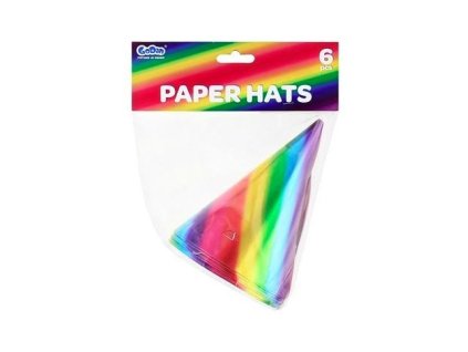 Klobúčiky papierové /6ks Dúha metal
