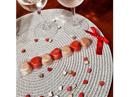 Balení srdíček s červenou mašličkou mix