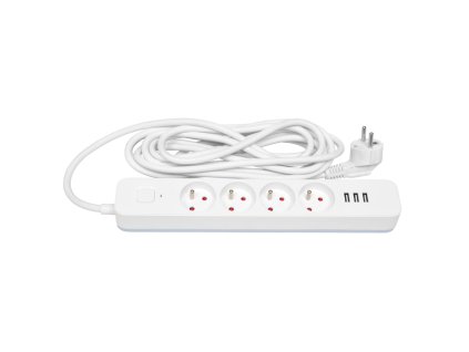 Prodl. přív.3x1,5mm2, 1,5m, 4zásuvky,3xUSB 2,4A s vyp.
