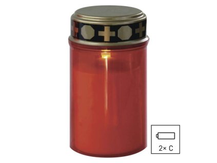 LED hřbitovní svíčka červená, 2x C, venkovní i vnitřní, teplá bílá, senzor