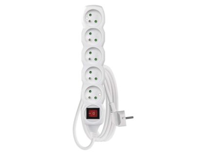 Prodlužovací kabel 3 m / 5 zásuvek / s vypínačem / bílý / PVC / 1,5 mm2