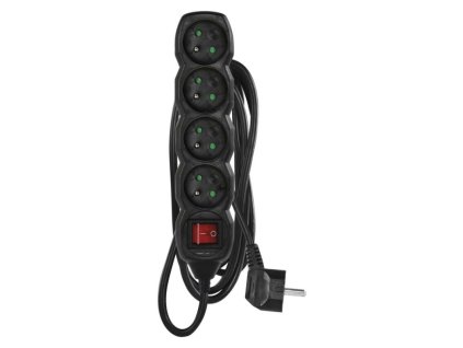 Prodlužovací kabel 3 m / 4 zásuvky / s vypínačem / černý / PVC / 1 mm2