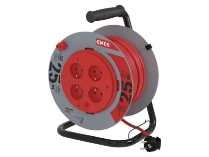 Prodlužovací kabel na bubnu 25 m / 4 zásuvky / červený / PVC / 230 V / 1,5 mm2