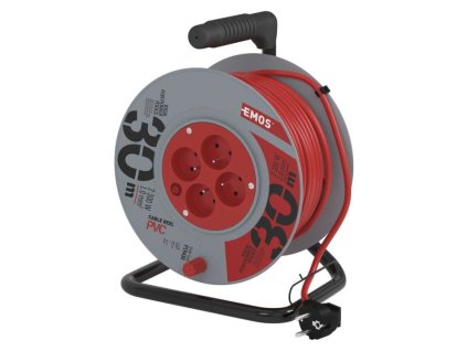 Prodlužovací kabel na bubnu 30 m / 4 zásuvky / červený / PVC / 230 V / 1 mm2
