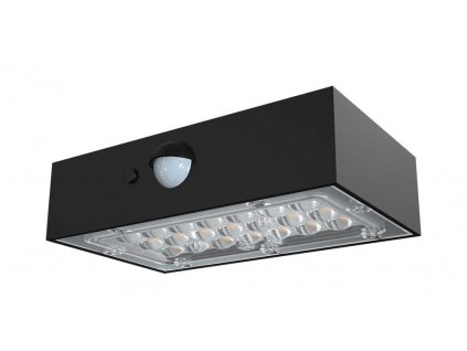 Černé LED nástěnné solární svítidlo s pohybovým čidlem 3W IP65