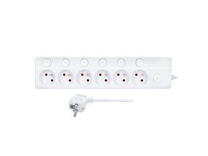 Solight prodlužovací přívod 6 zásuvek, 2m, 3 x 1mm2, bílý, 6+1 vypínač