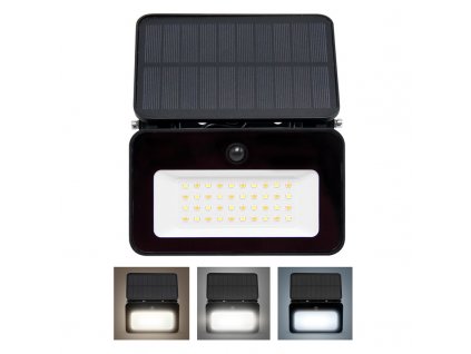 Solight LED solární reflektor se senzorem, 6W, 660lm, 3CCT, Li-Ion, černá
